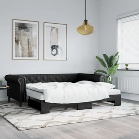 fekete kihúzható műbőr heverő 90 x 200 cm