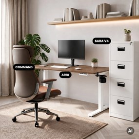 Elektromos, állítható magasságú, ergonomikus, fehér/dió íróasztal,1400x700 mm: ARIA