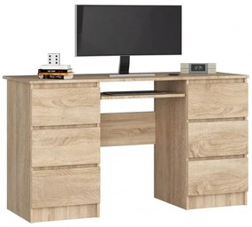 Íróasztal - Akord Furniture - 135 cm - 6 fiók - sonoma tölgy