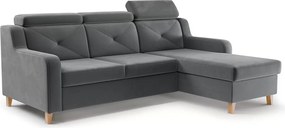 Laksaro sarokkanapé ágyfunkcióval jobb oldali - szürke bársony Jasmine 96