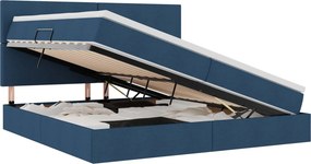 vidaXL Ágy tárolóval és matraccal Kék 200 x 200 cm Poliészter
