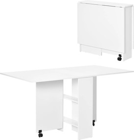 HOMCOM Összecsukható Étkezőasztal Konyhai Asztal Kerekekkel, Összecsukható Szárnyakkal és Polcokkal 4-6 Fő Részére 75x140x74 cm Fehér | Aosom