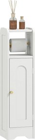 HOMCOM Keskeny Fürdőszobai Szekrény 21x20x79 cm Állítható Polccal, Levehető WC Papírtartóval és Ívelt Ajtóval Kisméretű Terekhez, Fehér | Aosom