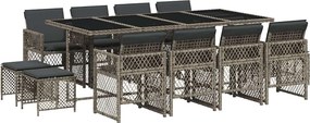 vidaXL 13 részes szürke polyrattan kerti ülőgarnitúra párnákkal