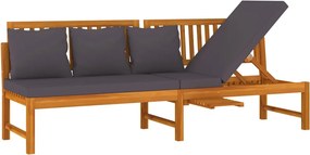 vidaXL tömör akácfa kanapé szürke párnákkal 200 x 60 x 75 cm