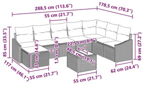 9 darabos kerti kanapé szett párnákkal, barna poli rattan