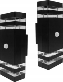 Kültéri Led lámpa Homlokzati lámpa Pir mozgásérzékelő 2xGU10 IP44 Fekete