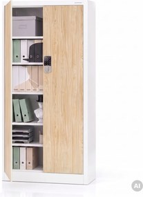 Fém irodai szekrény kódzárral, fehér, sonoma tölgy, 900x1850x400 mm: DANIEL Eco Design