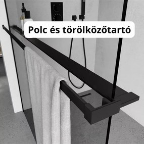 Stuxi Milano Gate Black Plus 2 falsíkra szerelhető, két oldalfalas walk-in zuhanyfal, 130x140 cm, 8 mm vastag vízlepergető biztonsági üveggel, helytakarékos sarokmerevítőkkel
