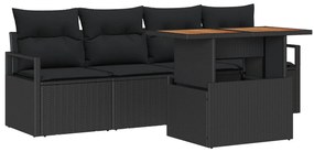 5 darabos kertibútor szett párnákkal Fekete Poli Rattan Akácfa