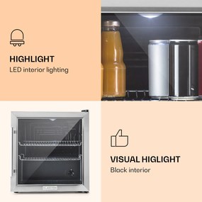 Klarstein Beersafe L, hűtőszekrény 47 liter, E energiahatékonysági osztály, üvegajtó, rozsdamentes acél