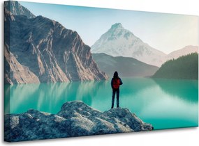 Vászonkép Hegymászás Tó Természet Tájkép 100x60 cm