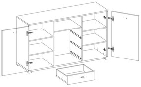 Nelly 135 2 ajtós fiókos komód kőris - ezüst tölgy