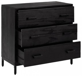 fekete tömör fenyőfa fiókos szekrény 75 x 35 x 70 cm