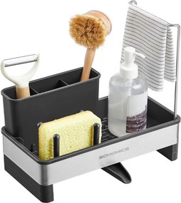 SINK mosogató rendszerező csepegtetővel, ezüst/fekete SongmicsHome