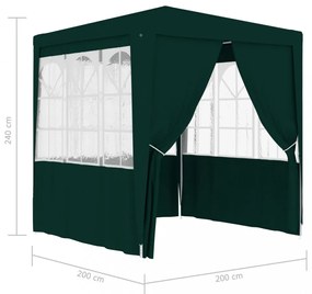 zöld rendezvénysátor oldalfalakkal 2 x 2 m 90 g/m²