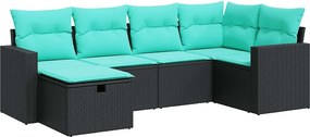 vidaXL 6 részes fekete polyrattan kerti ülőgarnitúra párnákkal