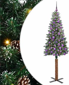 vidaXL Karcsú karácsonyfa 300 LED-del Zöld 180 cm PVC és tömör fenyőfa