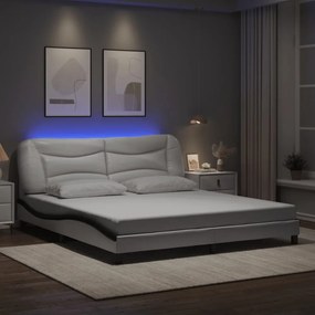 fehér és fekete műbőr ágykeret LED-világítással 180 x 200 cm