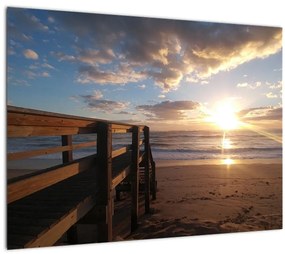 A móló, a strand és a tenger képe (üvegen) (70x50 cm)
