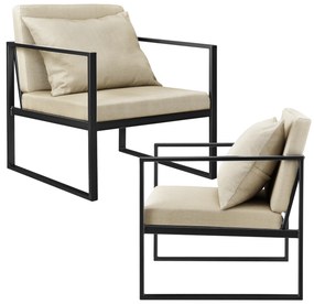 [en.casa] 2 x Design fotel 70 x 60cm karosszék hátpárnával kényelmes szék kartámasszal homokszín