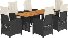 vidaXL 7 részes fekete polyrattan kerti étkezőgarnitúra párnával