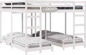 vidaXL Háromszintes emeletes ágykeret Fehér 200 x 200 cm Tömör fenyőfa