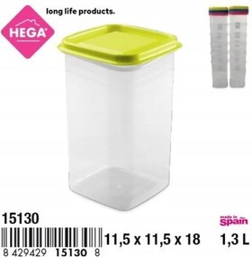 Négyzet alakú ételtároló edény 1,3 L fedéllel