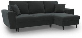 Sötétszürke bársony kinyitható tárolóhelyes sarokkanapé Kyoto – Cosmopolitan Design