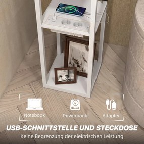 Állólámpa 3-szintes polccal, lábkapcsolóval, usb portokkal, fehér