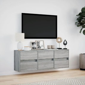 szürke sonoma színű fali TV-szekrény LED-del 130x31x45 cm