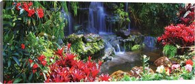 Vászonkép 145x45 Trópusi vízesés természet zöld virágok frissesség nyugalom paradicsom
