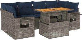 vidaXL 7 részes szürke polyrattan kerti ülőgarnitúra párnákkal