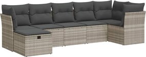 vidaXL 7 részes világosszürke polyrattan kerti ülőgarnitúra párnákkal