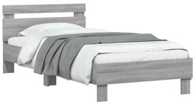 szürke sonoma színű ágykeret fejtámlával és LED-ekkel 90x200 cm