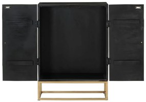 fekete tömör mangófa és vas tálalószekrény 55 x 34 x 75 cm