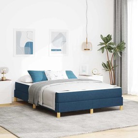 Boxrugós ágy Kék és Barna 160 x 200 cm Textil és mérnöki fa