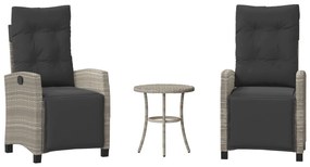 vidaXL 3 részes világosszürke polyrattan bisztrógarnitúra párnákkal