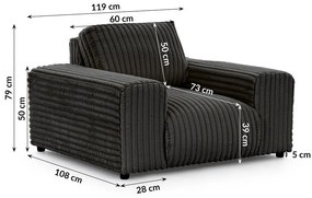 Sötétszürke kordbársony fotel Justin – Ropez