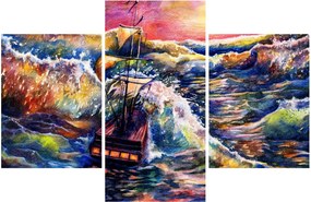 Kép - Hajó az óceán hullámain, aquarel (90x60 cm)