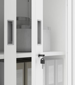 Fém iratszekrény széffel, vitrinnel és fiókokkal FILIP, 900 x 1850 x 400 mm, fehér