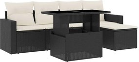 vidaXL 6 részes fekete polyrattan kerti ülőgarnitúra párnákkal