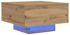 LED világítással ellátott dohányzóasztal, műgyanta tölgy, 55x55x31 cm