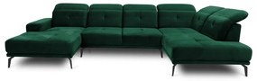 Zöld bársony sarokkanapé (jobb oldali-U alakú) Bretan – ELTAP