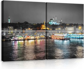 Vászonkép 120x80 Éjszakai Isztambul Boszporusz városi táj tükröződés hajók fény