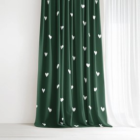 Goldea karácsonyi pamut drapéria - szívecskék, sötétzöld alapon 220x150 cm