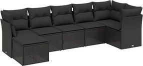 vidaXL 7 részes fekete polyrattan kerti ülőgarnitúra párnával