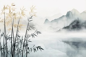 Fotótapéta Flizelina Ázsia Kína Japán Bambusz Tó Hegyek 416x254 ragasztó