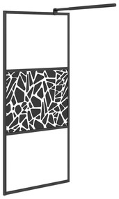 Fekete ESG üveg és alumínium zuhanyfal polccal 90 x 195 cm