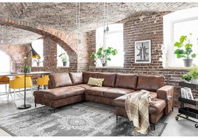 Lofty Lilly Vintage barna kinyitható U alakú bőrutánzat kanapé, bal oldali - Miuform